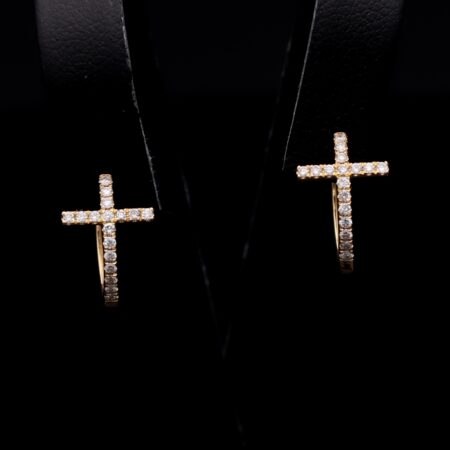 Cross earrings in yellow gold with diamonds